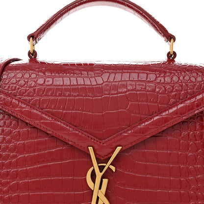 Saint Laurent Calfskin Crocodile Embossed Mini Classic Monogram Cassandra Top Handle Red 8 of 10