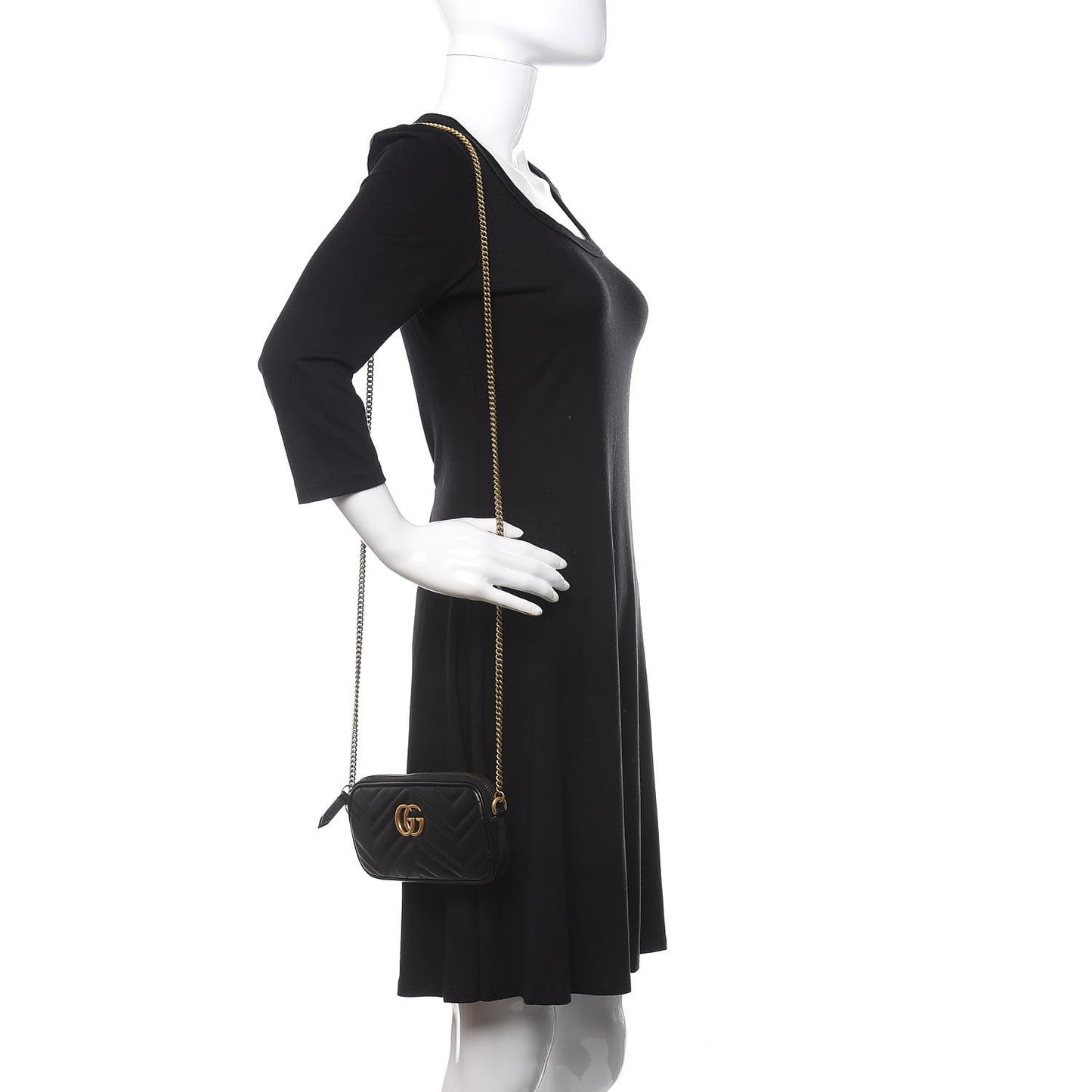 Calfskin Matelasse Mini GG Marmont Chain Crossbody Bag Black