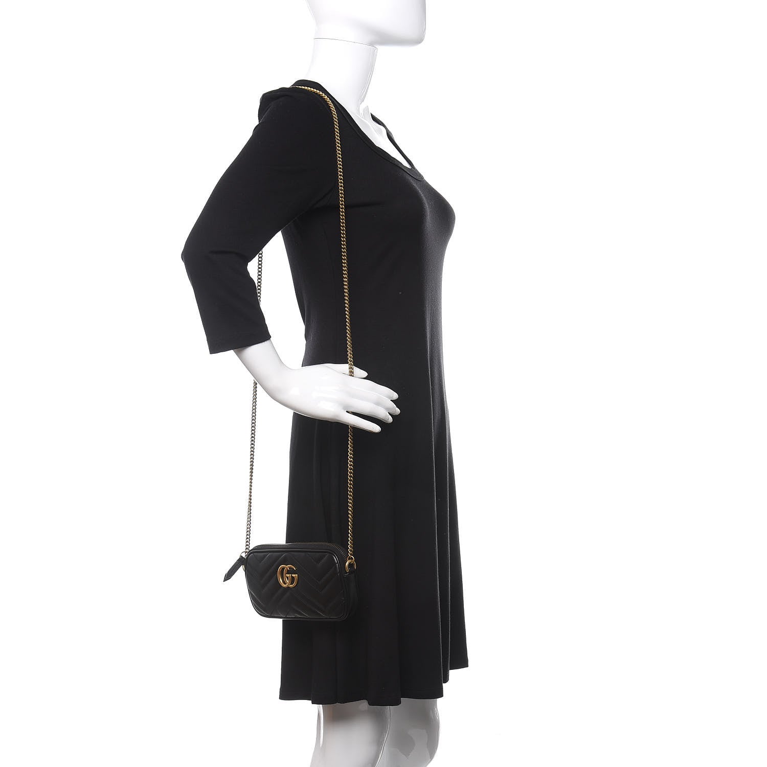 Gucci Calfskin Matelasse Mini GG Marmont Chain Crossbody Bag Black 2 of 11