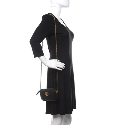Gucci Calfskin Matelasse Mini GG Marmont Chain Crossbody Bag Black 2 of 11