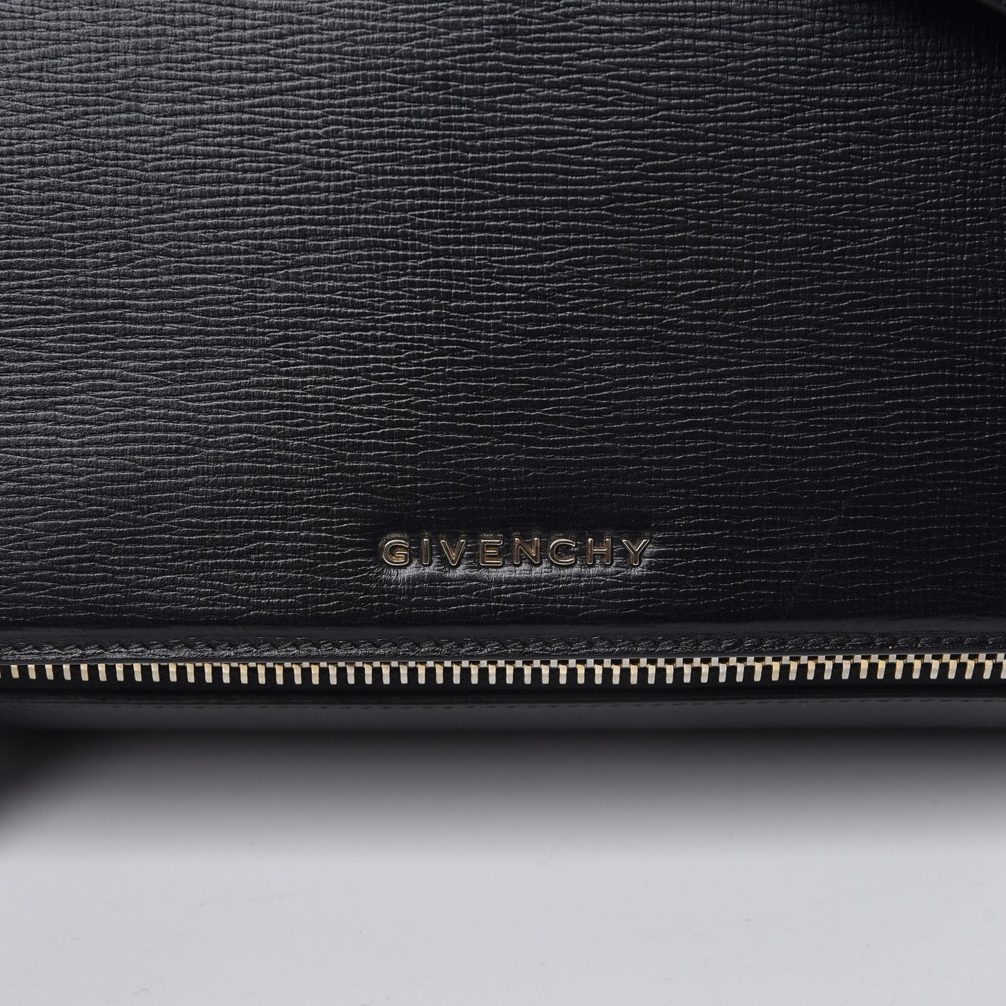 Textured Calfskin Medium Pandora Box Crossbody Bag Black