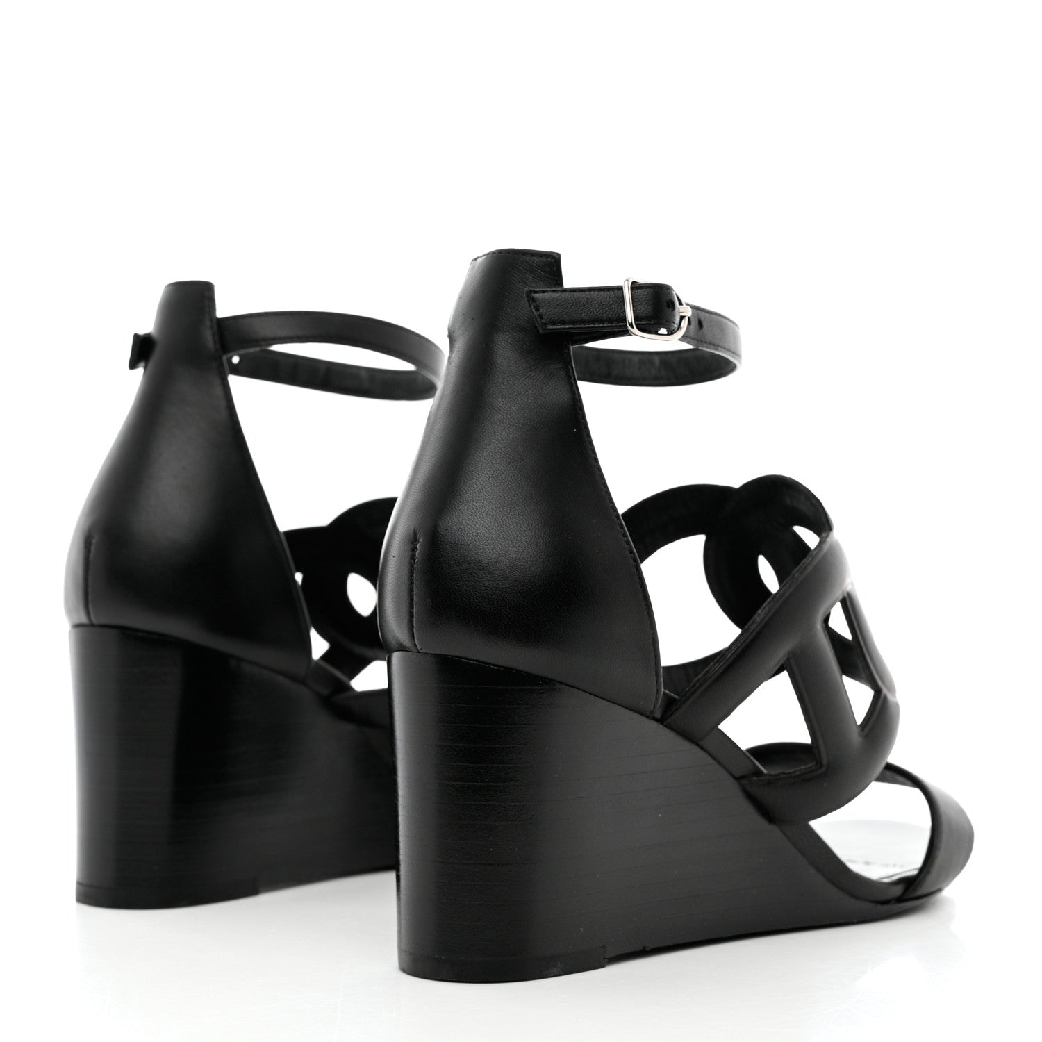 Hermes Nappa Brisbane Wedge Sandals 37 Black 4 of 11