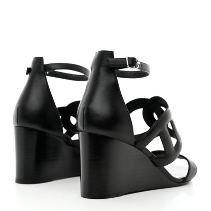 Hermes Nappa Brisbane Wedge Sandals 37 Black 4 of 11