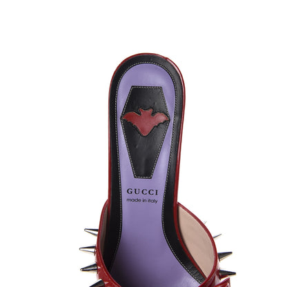 Gucci Patent GG Bow Sadie Spike Mid Heel Mules 37 Red 7 of 10