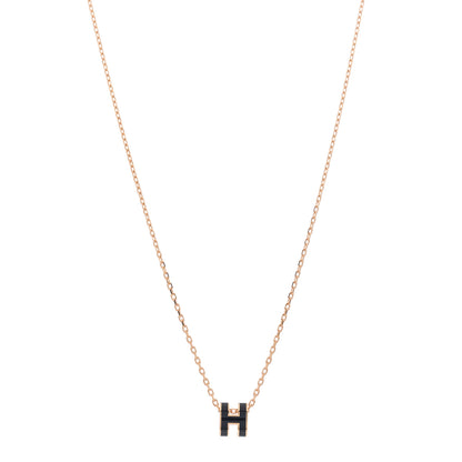 Hermes Lacquered Rose Gold Mini Pop H Pendant Necklace Black 1 of 4