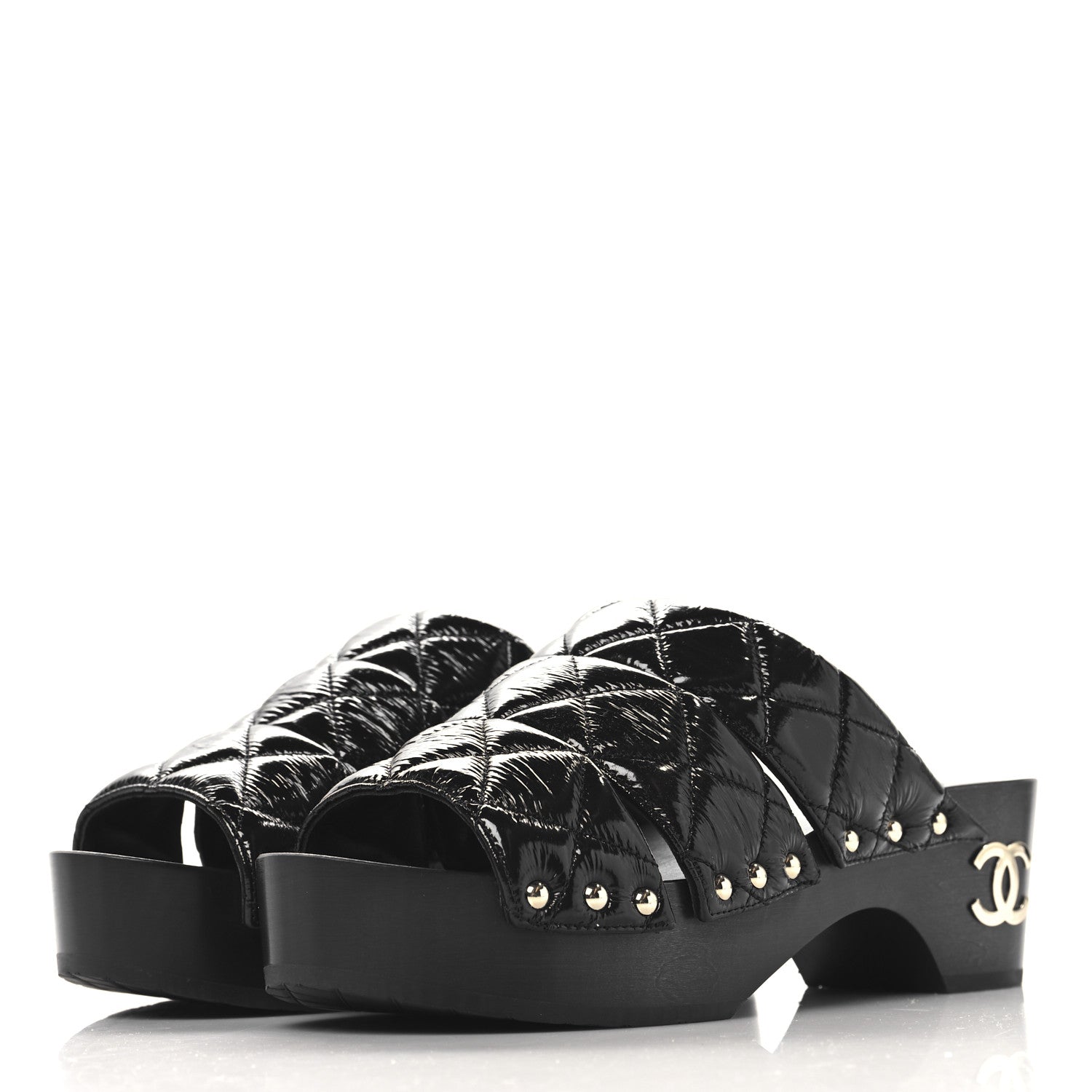 Chanel Patent Lambskin Quilted CC Clogs 38 Black 4 of 9