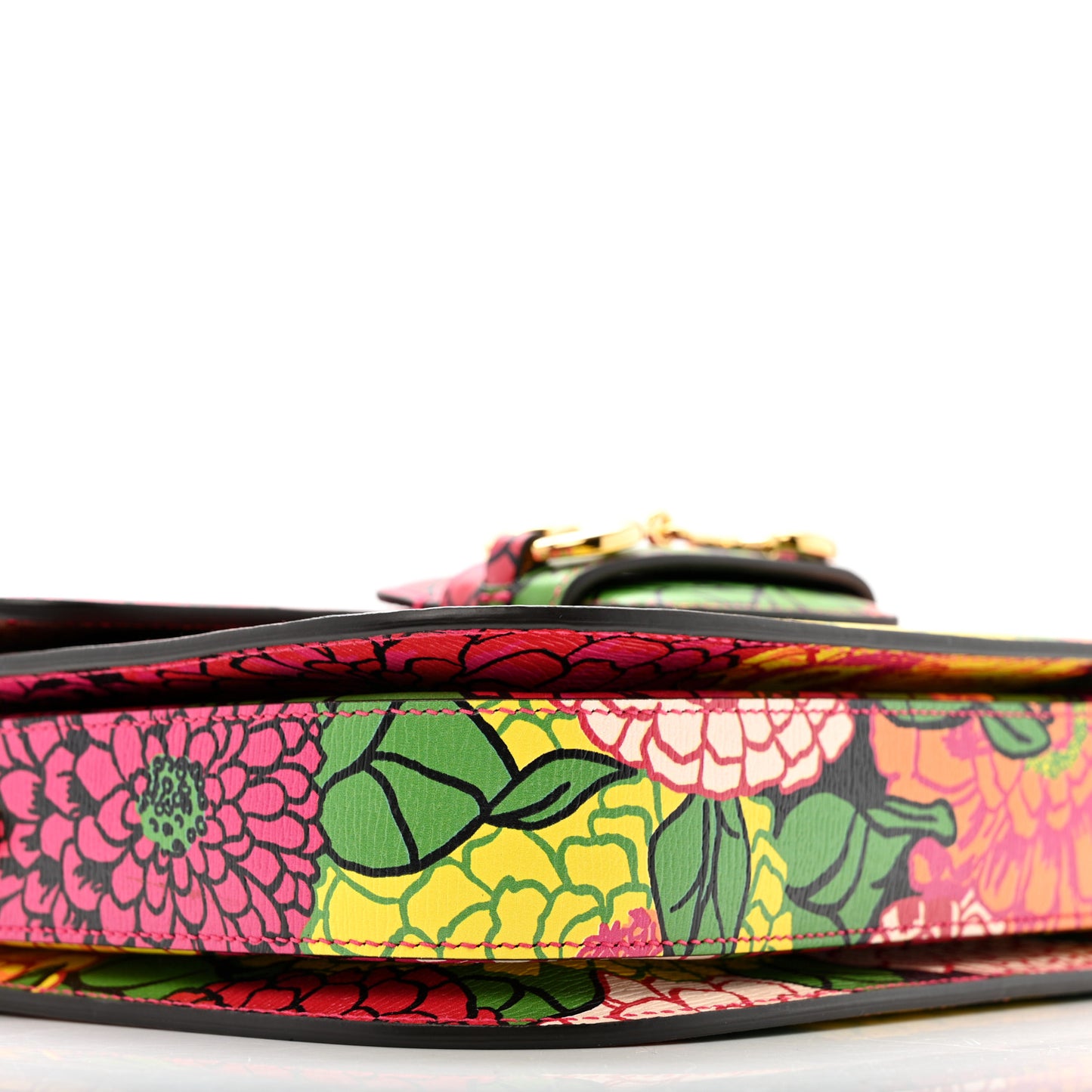 X KEN SCOTT New Shangai Calfskin Pomponica Print Horsebit 1955 Shoulder Bag Multicolor Fuxia Pompon