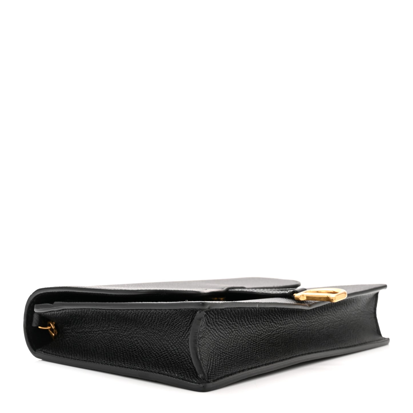 Grained Calfskin Saddle Chain Pouch Black