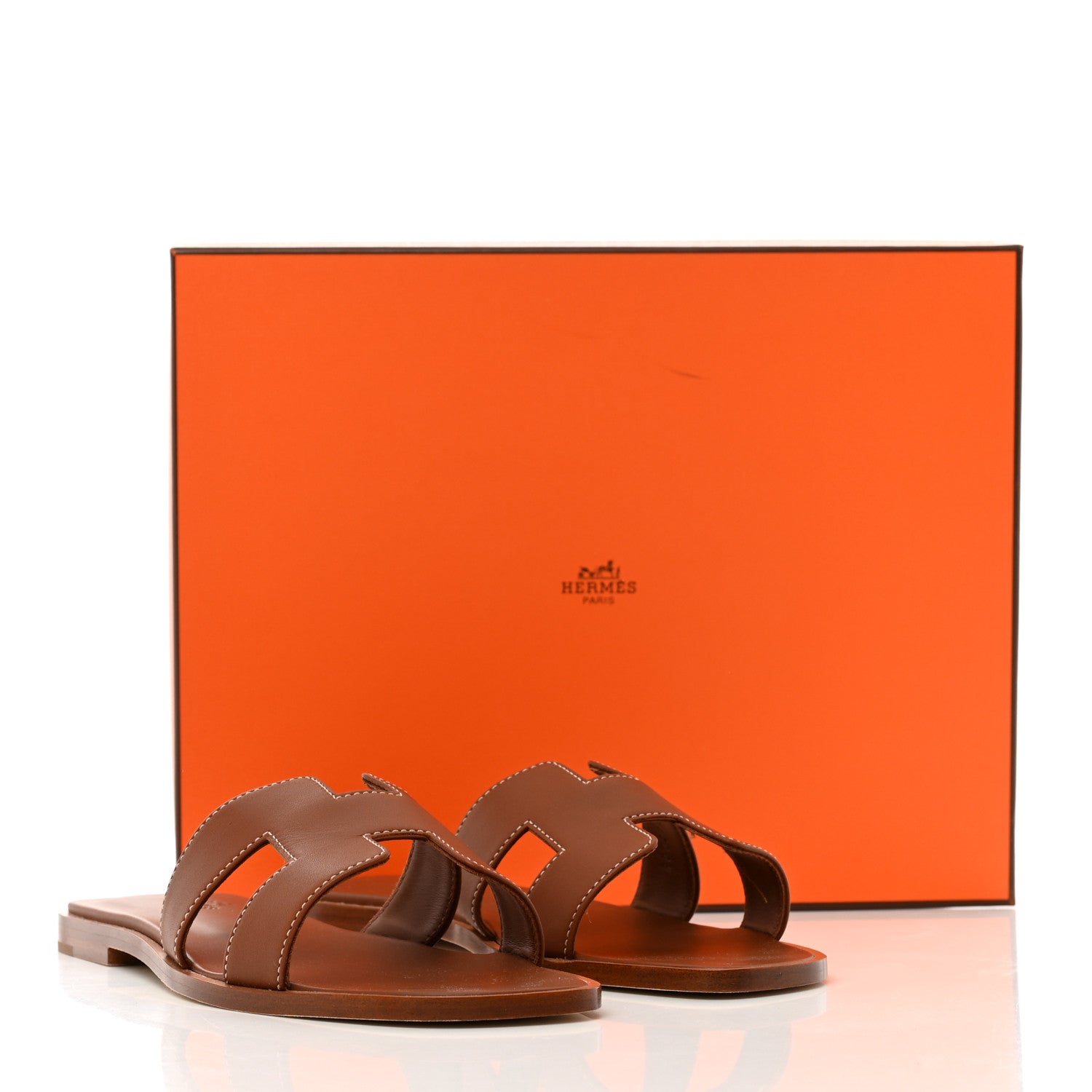 Hermes Box Calfskin Oran Sandals 37.5 Gold 9 of 9