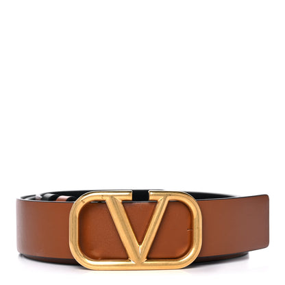 Valentino Garavani Glossy Calfskin VLogo Reversible 30mm Belt 85 34 Saddle Brown Black 1 of 9