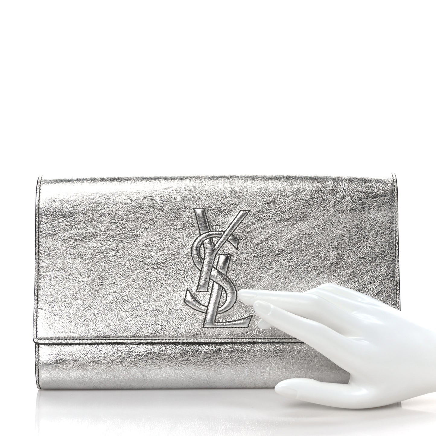 Metallic Calfskin Large Belle De Jour Clutch Silver Gold
