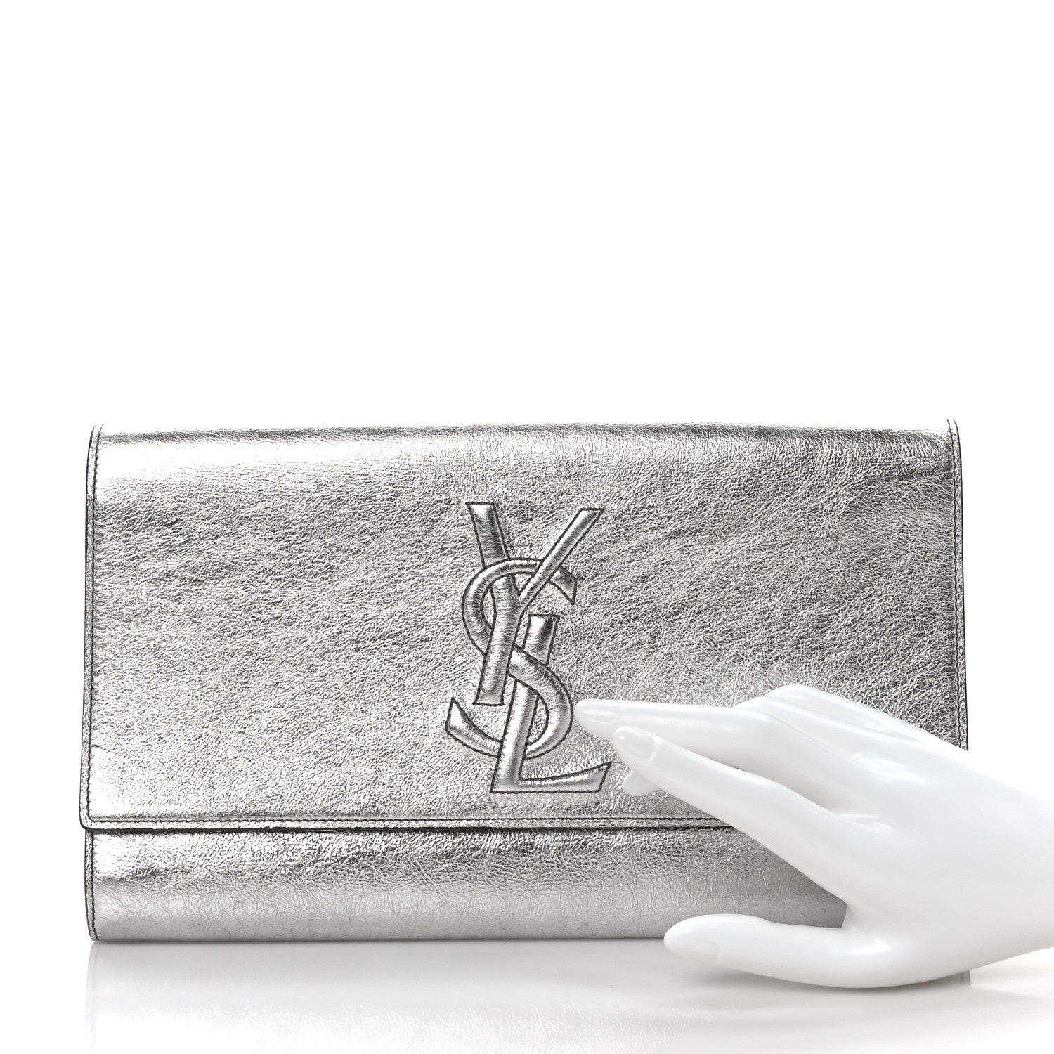 Saint Laurent Metallic Calfskin Large Belle De Jour Clutch Silver Gold 2 of 7
