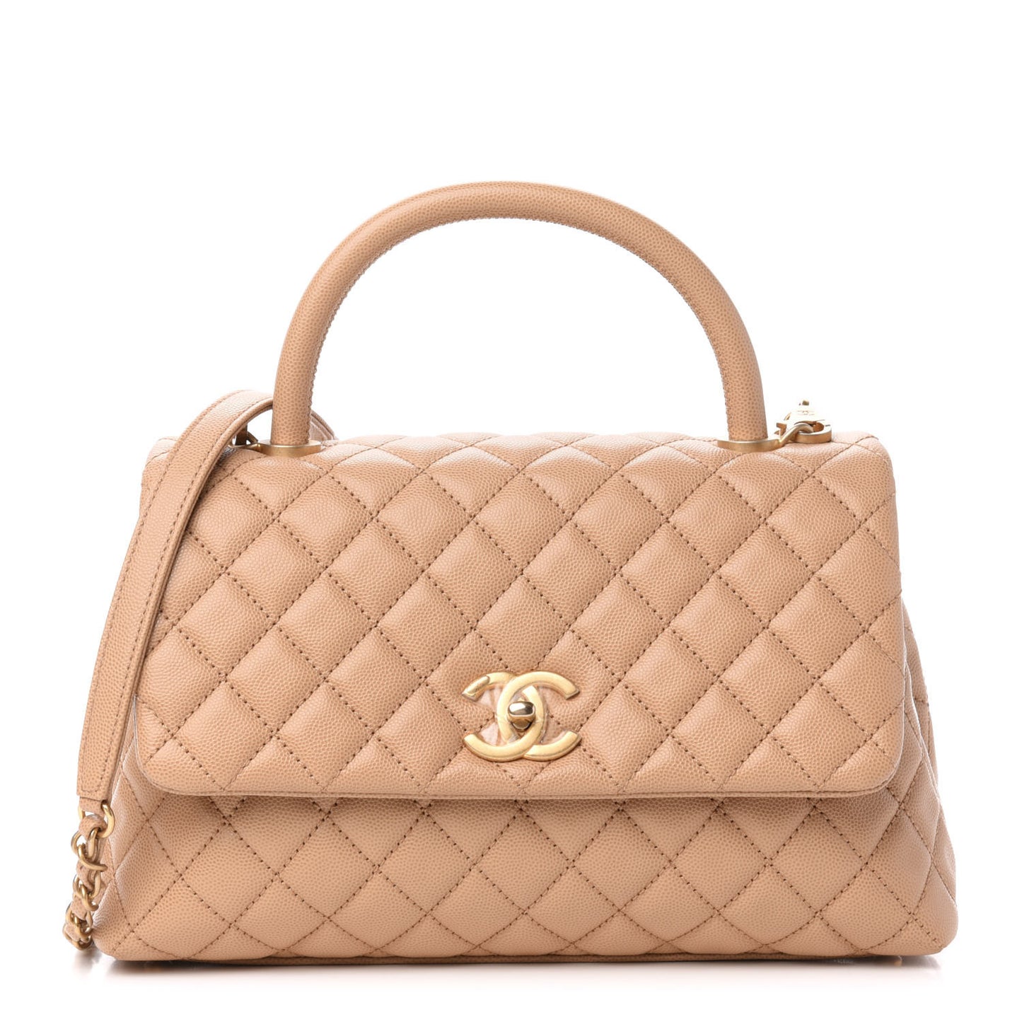 Caviar Quilted Small Coco Handle Flap Light Beige