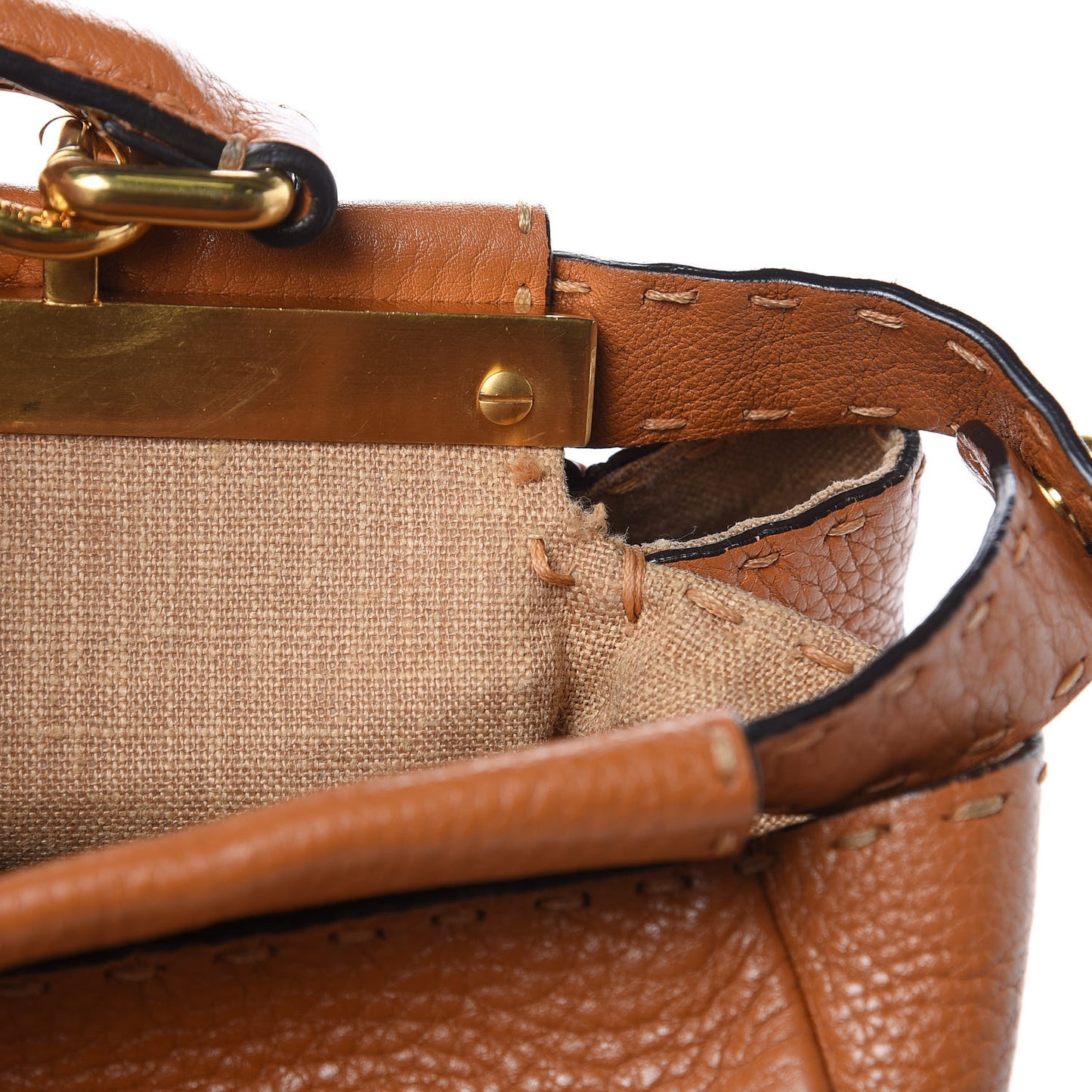 Cuoio Romano Raffia Selleria Large Peekaboo Iconic Satchel Caramel