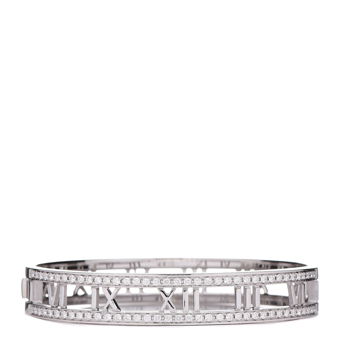 18K White Gold Diamond Atlas Open Hinged Bangle Bracelet