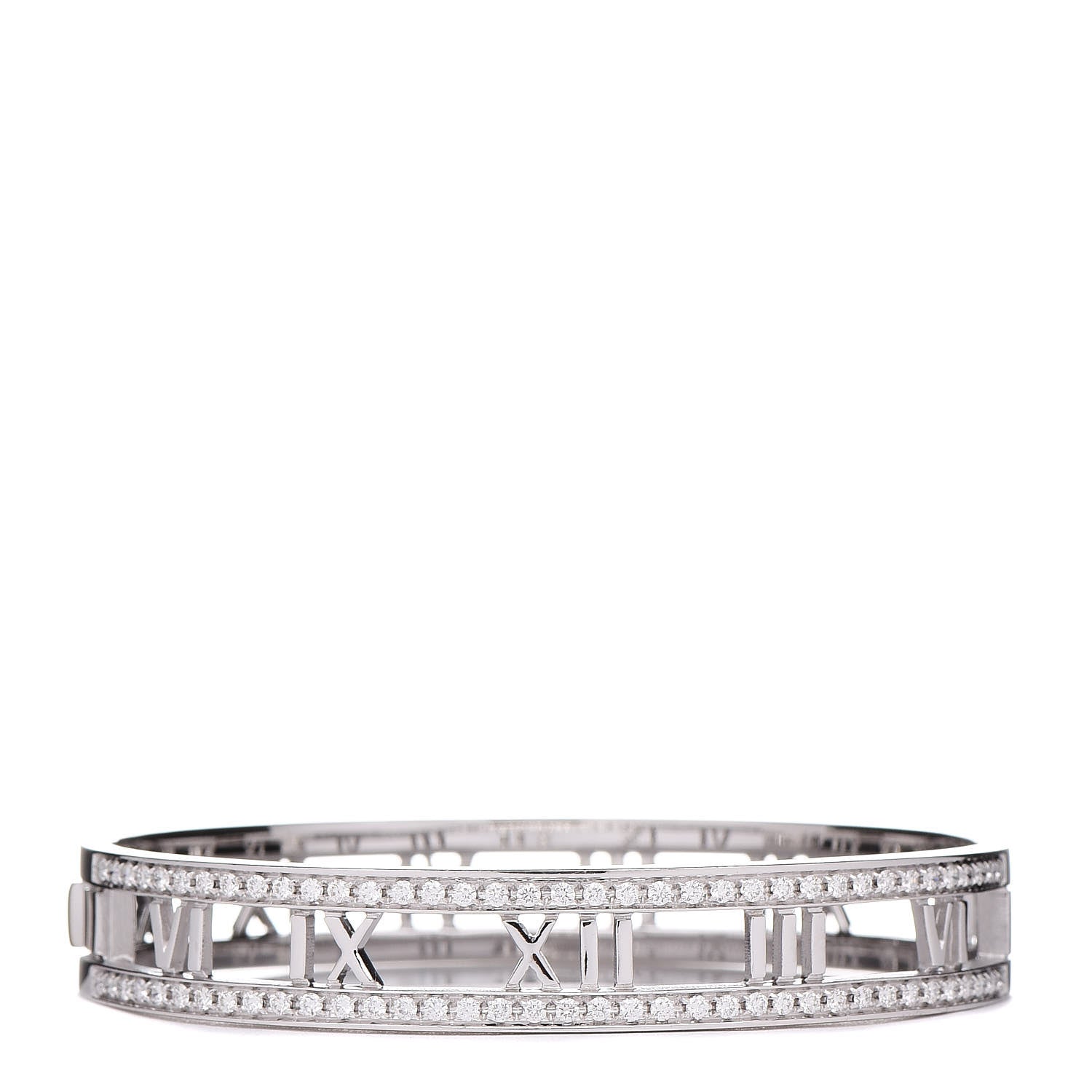 Tiffany 18K White Gold Diamond Atlas Open Hinged Bangle Bracelet 1 of 4