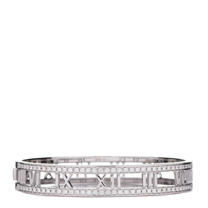 Tiffany 18K White Gold Diamond Atlas Open Hinged Bangle Bracelet 1 of 4