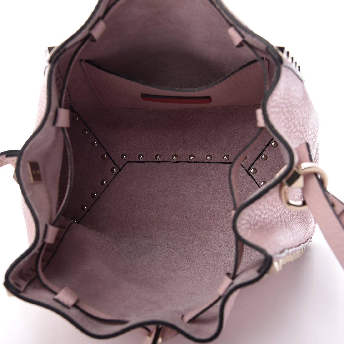 Grained Calfskin Rockstud Bucket Bag Light Pink