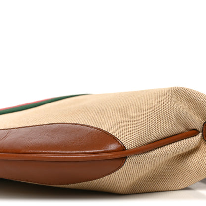Gucci Vintage Canvas Calfskin Web Large Ophidia Half Moon Hobo Sand Light Cuir 9 of 9