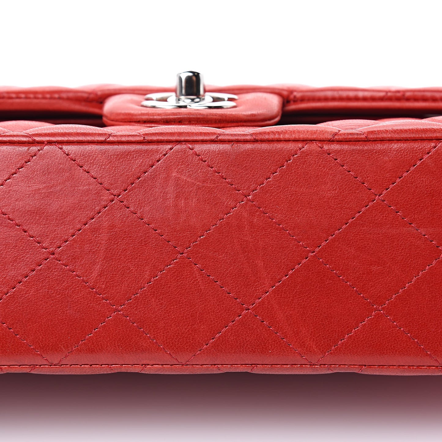 Lambskin Quilted Medium Double Flap Red