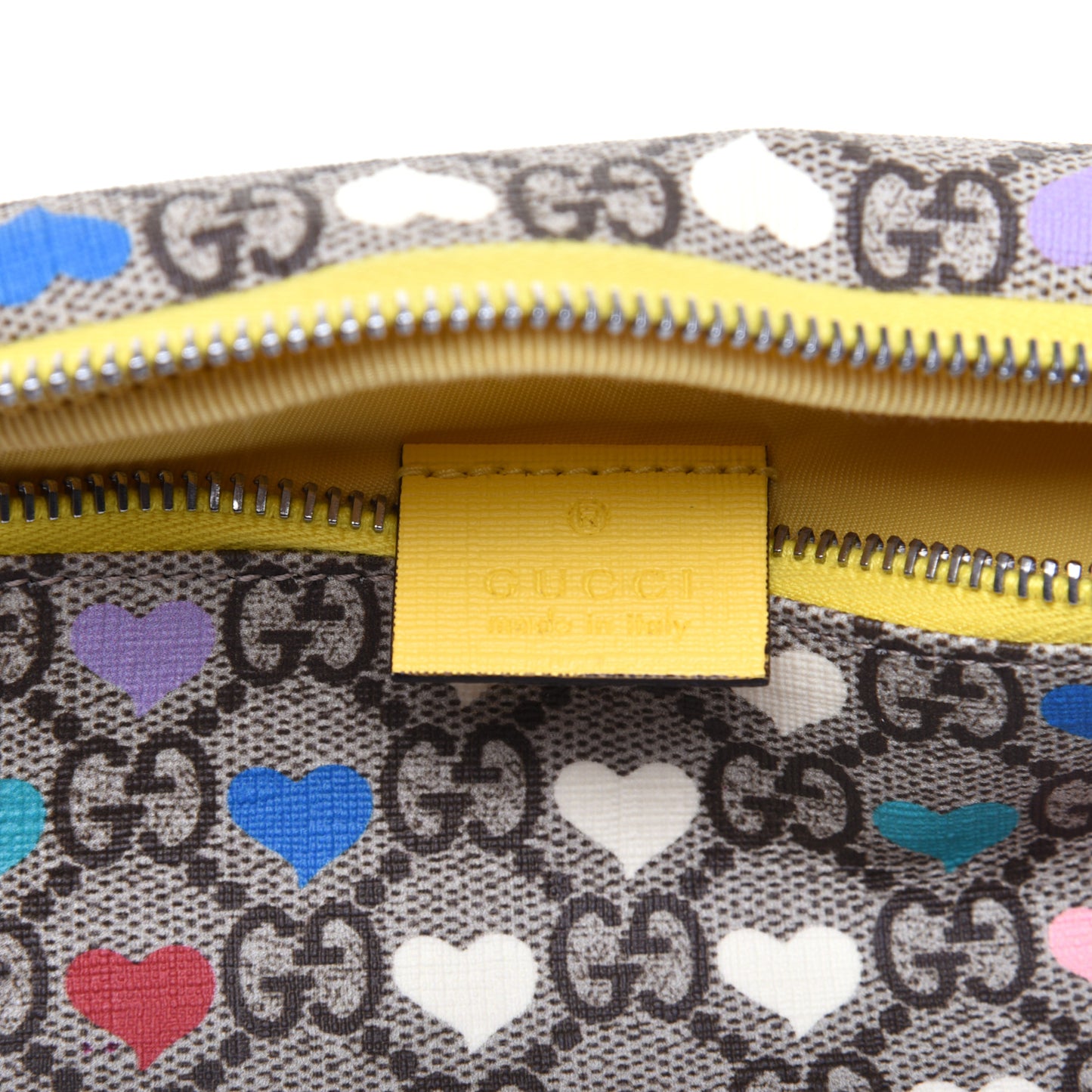 Soft GG Supreme Monogram Hearts Web Childrens Belt Bag Beige Ebony Multicolor Freesia