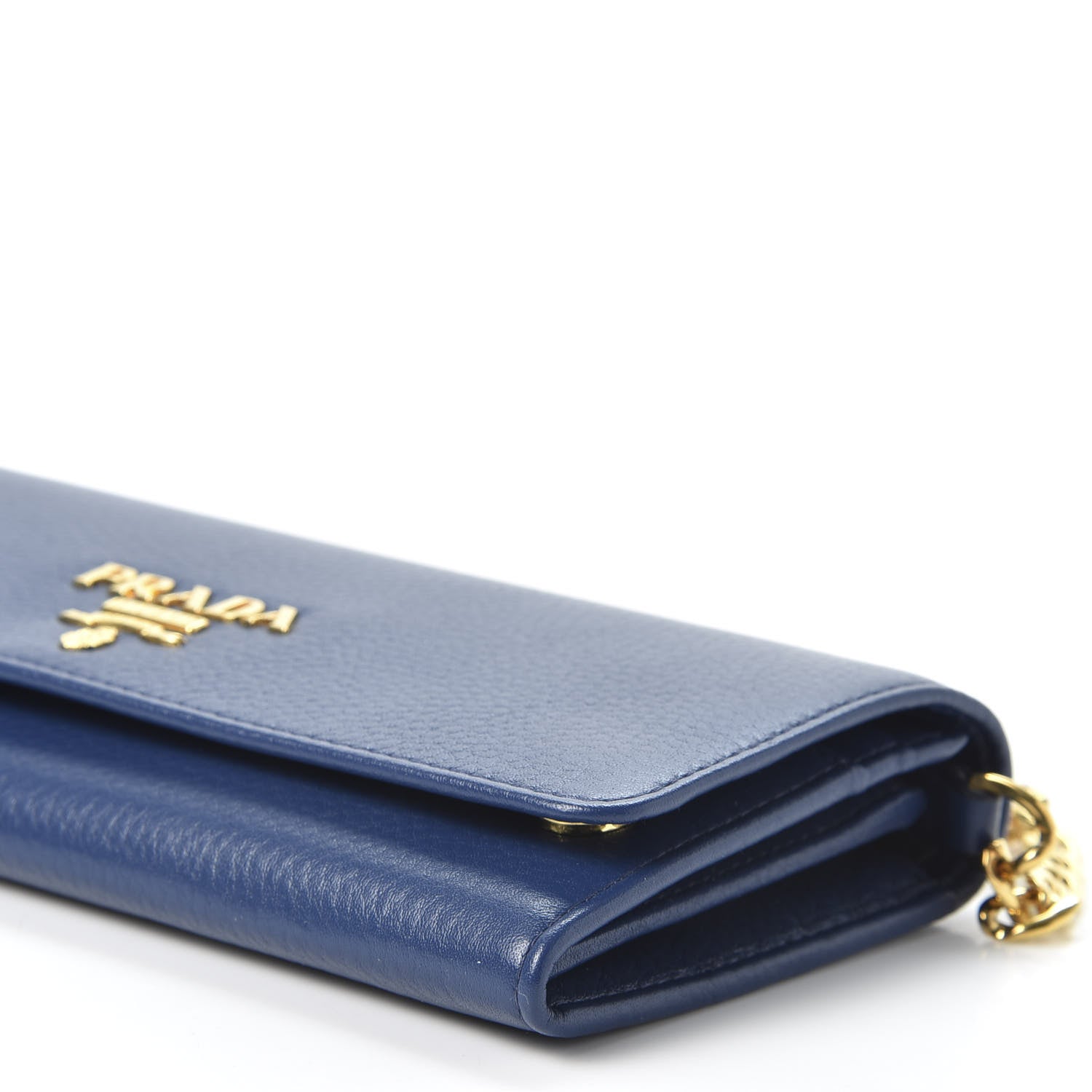 Prada Vitello Grain Metal Oro Chain Wallet Bluette 6 of 8