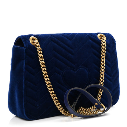 Gucci Velvet Matelasse Medium GG Marmont Shoulder Bag Cobalt Blue 3 of 14