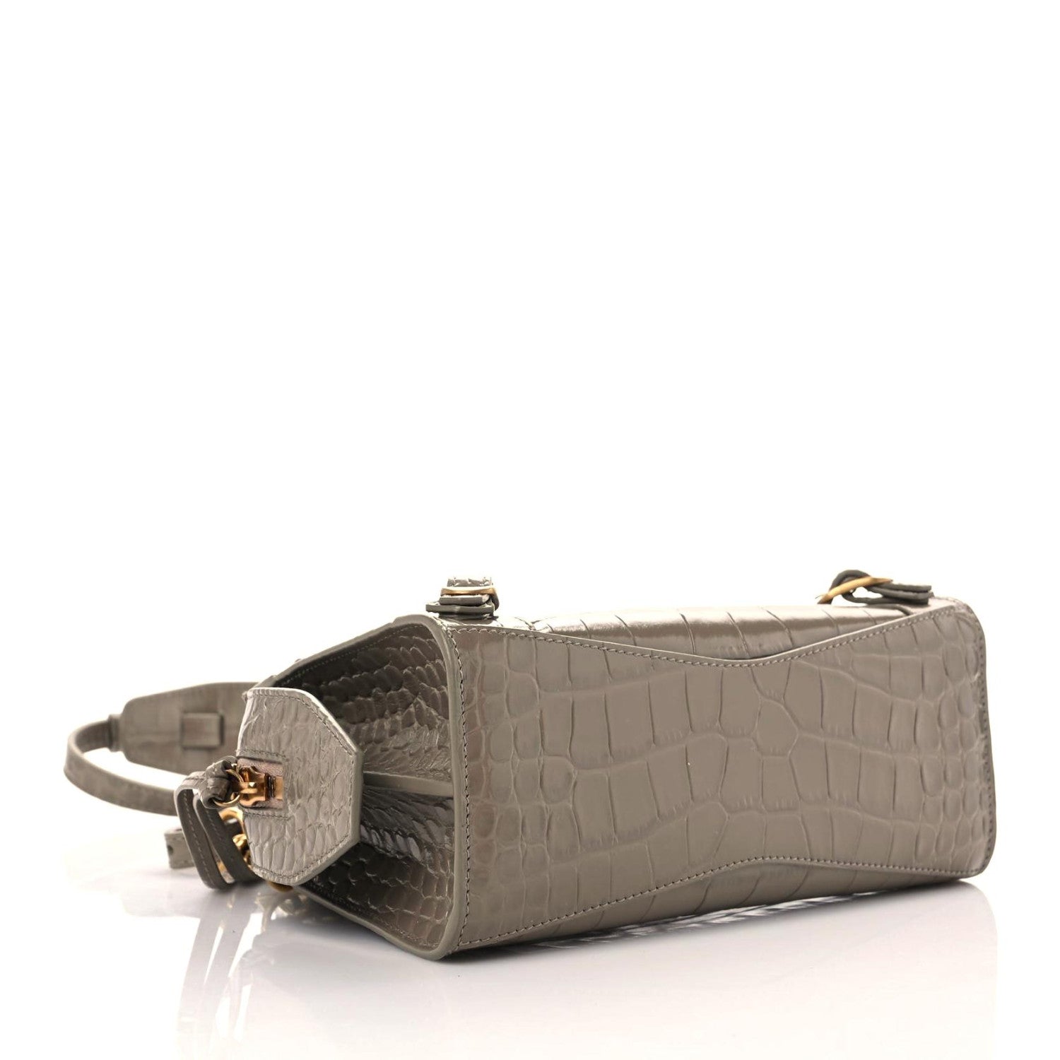 Balenciaga Shiny Supple Calfskin Crocodile Embossed Neo Classic Gold Hardware Mini City Mink Grey 4 of 10