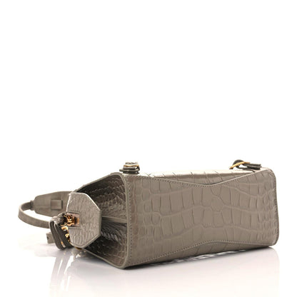 Balenciaga Shiny Supple Calfskin Crocodile Embossed Neo Classic Gold Hardware Mini City Mink Grey 4 of 10