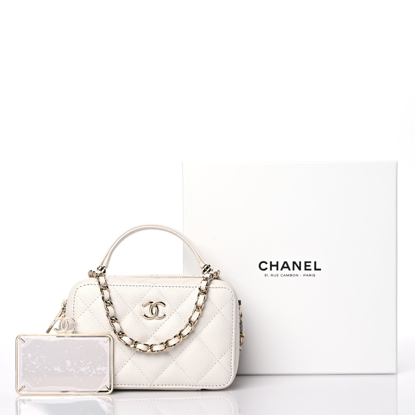 Caviar Quilted Small Top Handle Vanity Case White