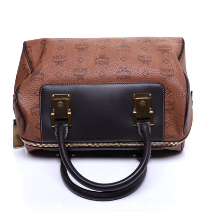 MCM Visetos Boston Bag Brown Black 10 of 12
