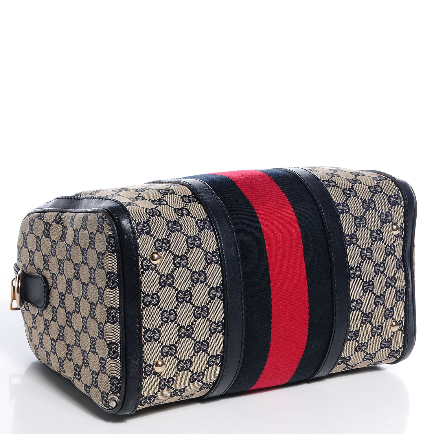 Gucci Monogram Selleria Calfskin Vintage Web Medium Boston Beige Blue 4 of 8