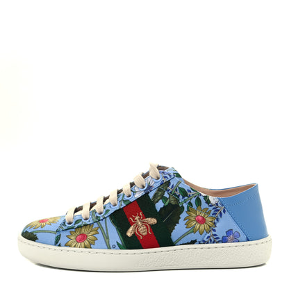 Gucci Calfskin Web New Flora Print Womens Ace New Sneakers 35 Azure 1 of 12