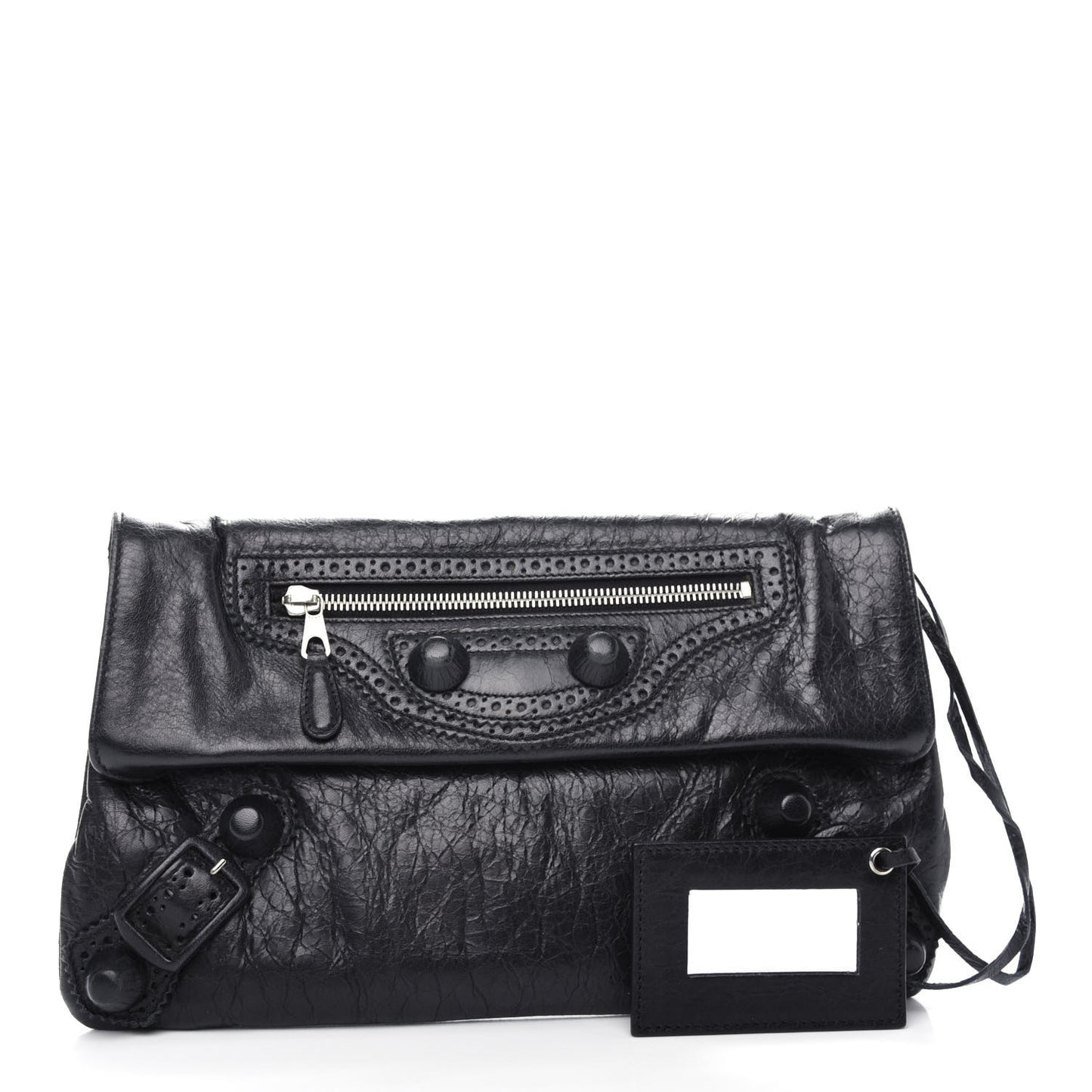 Agneau Giant Brogues Hardware Envelope Clutch Black