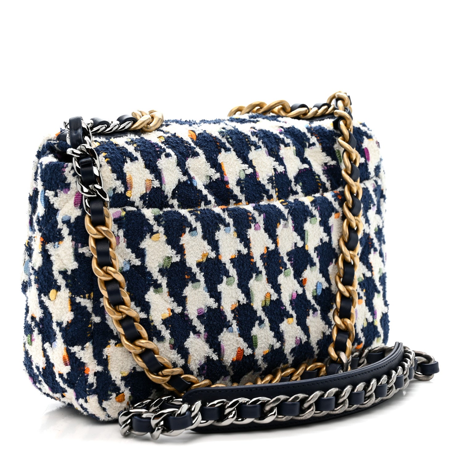 Chanel Tweed Quilted Medium Chanel 19 Flap Ecru Navy Blue Multicolor 3 of 10