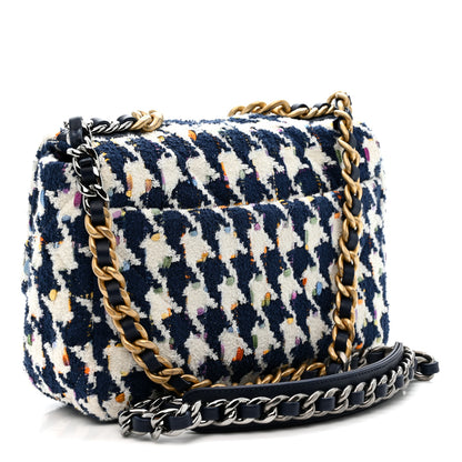 Chanel Tweed Quilted Medium Chanel 19 Flap Ecru Navy Blue Multicolor 3 of 10