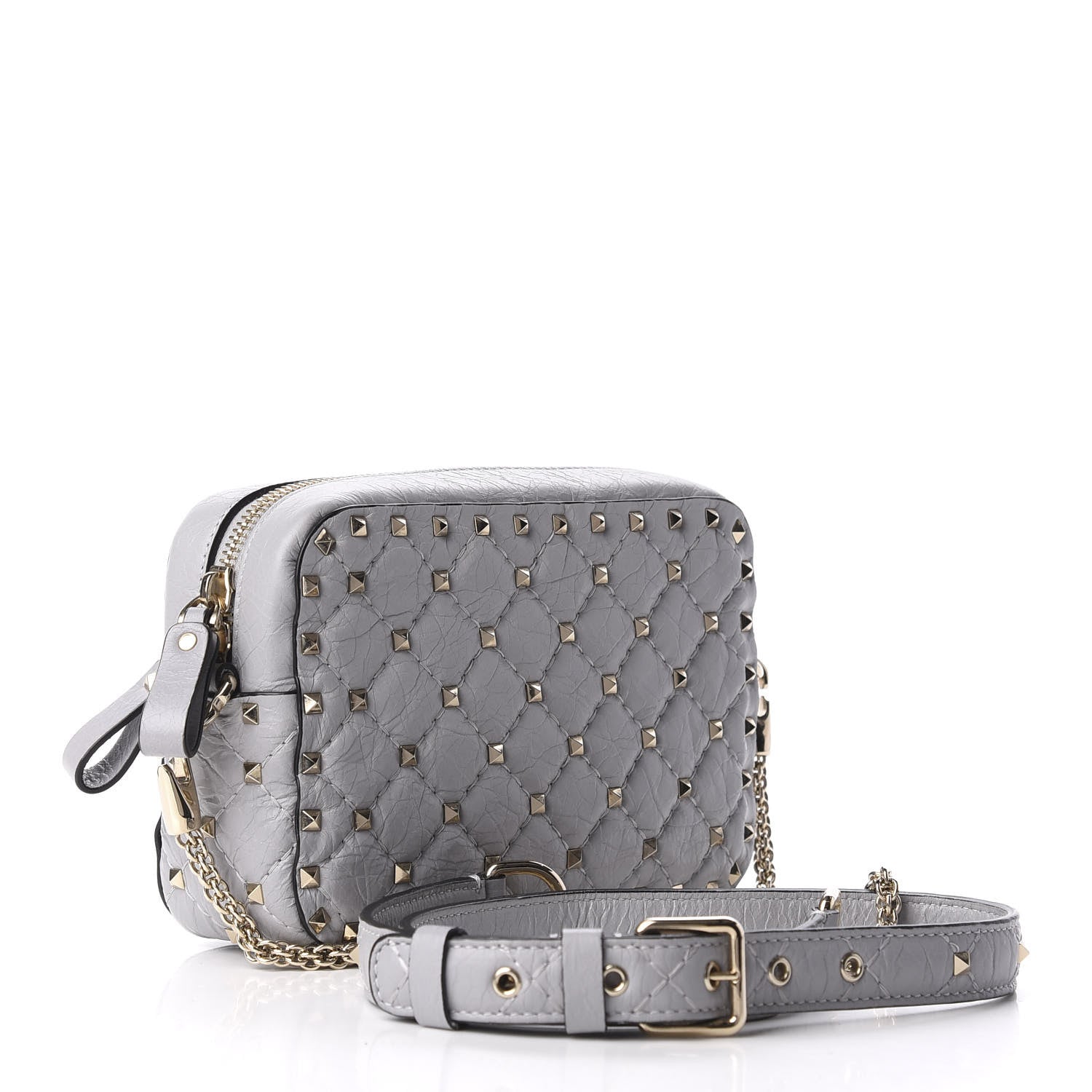 Valentino Garavani Craquele Nappa Rockstud Spike Camera Crossbody Bag Pastel Grey 3 of 9