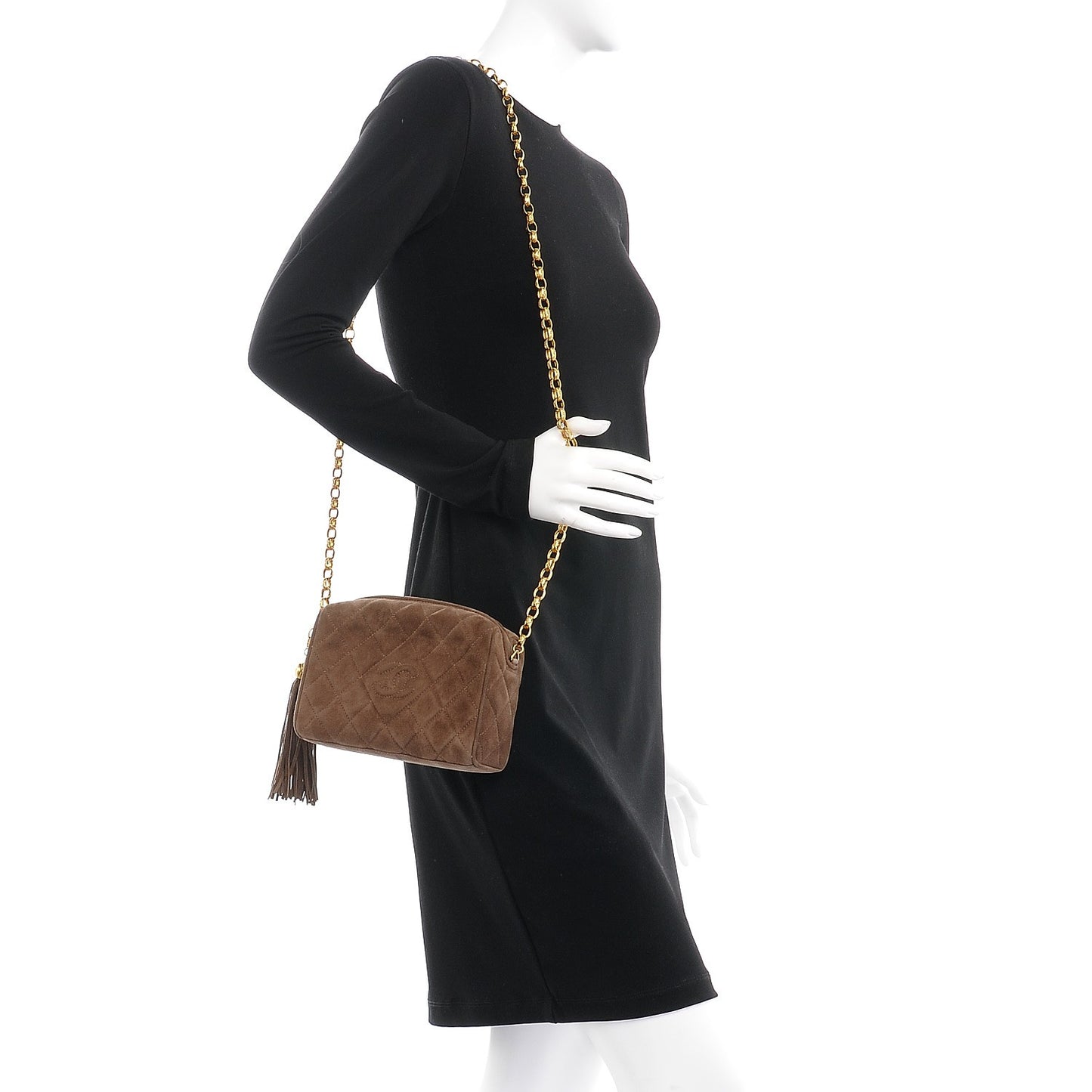 Suede Quilted Tassel Camera Case Brown