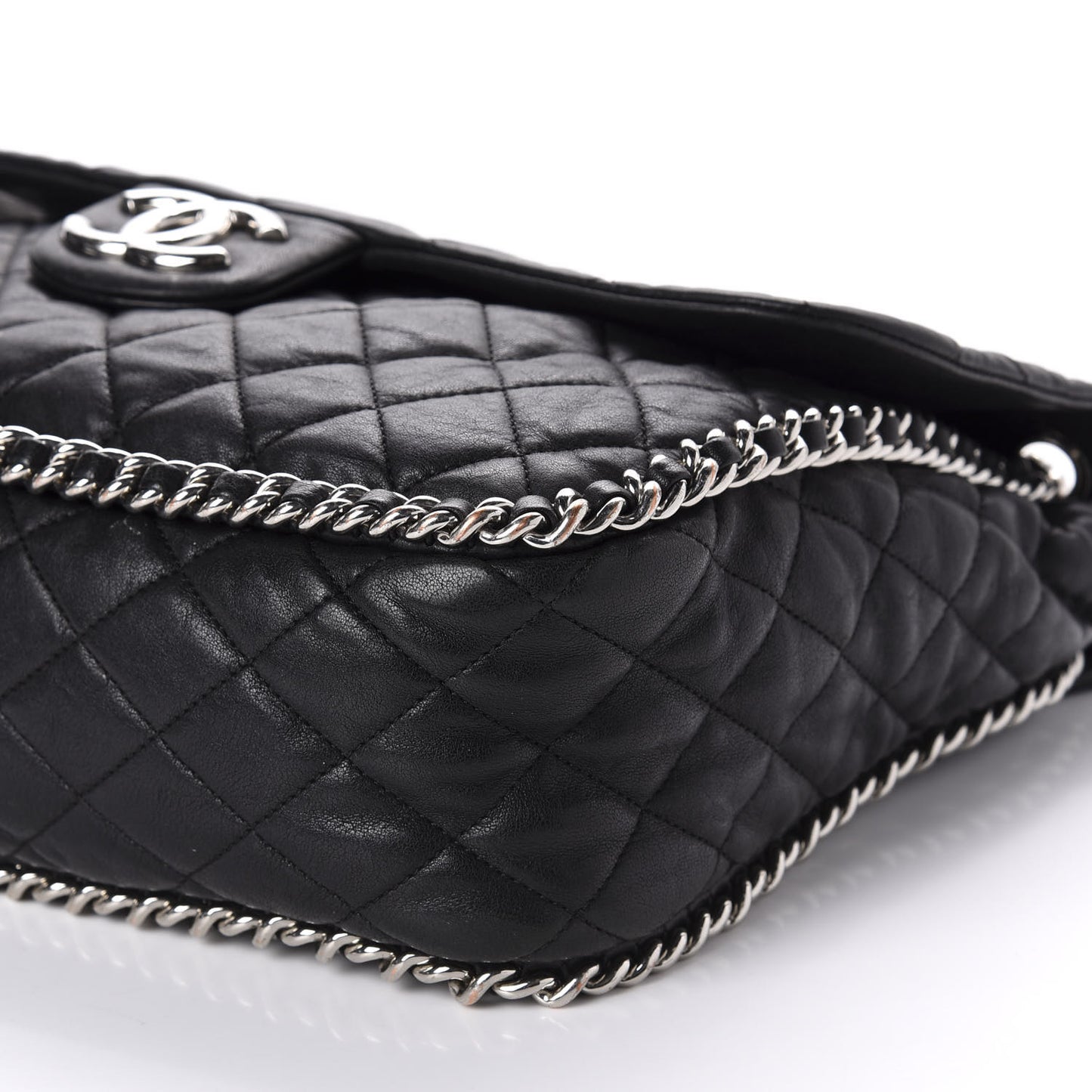 Washed Lambskin Quilted Maxi Chain Around Flap Black