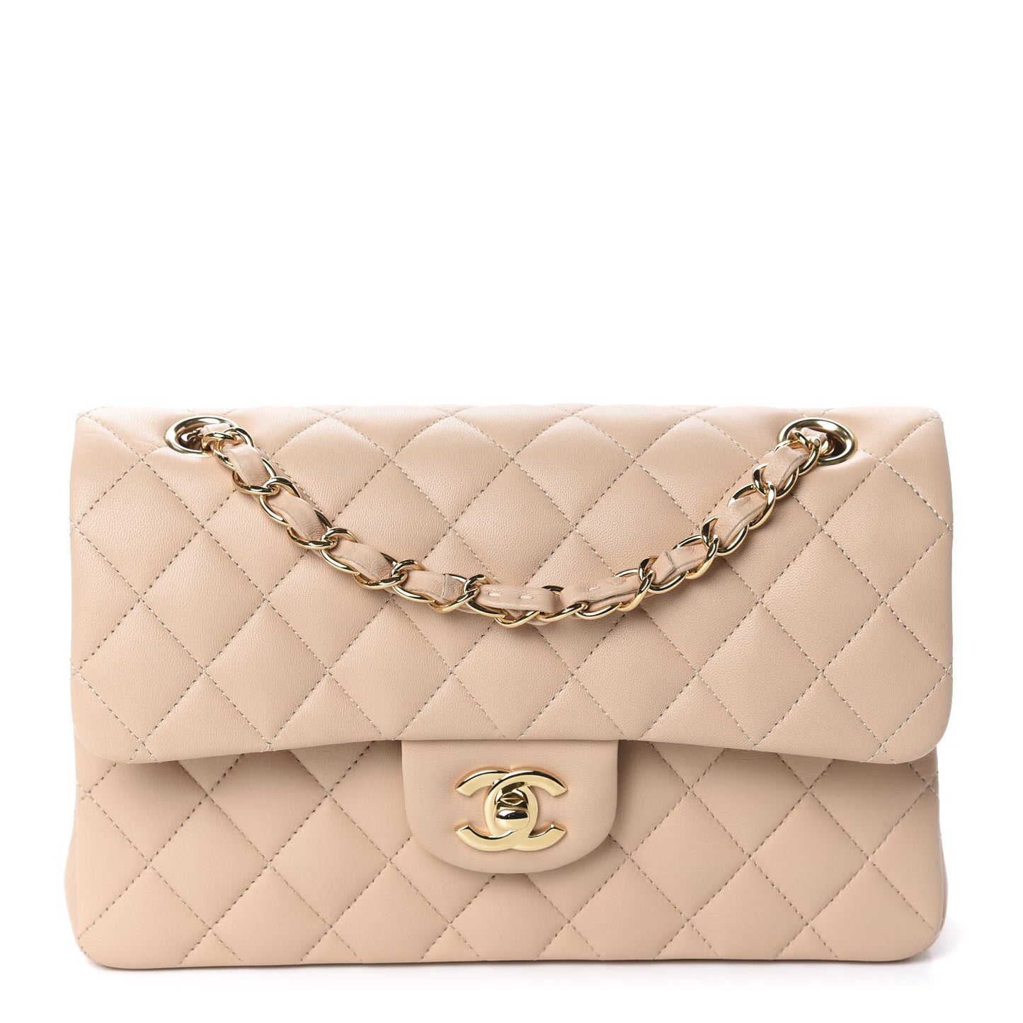 Lambskin Quilted Small Double Flap Beige