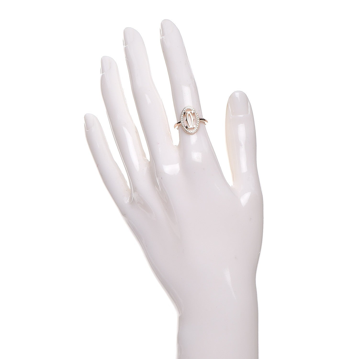 Cartier 18K Pink Gold Diamond Logo Double C Ring 49 4.75 2 of 7
