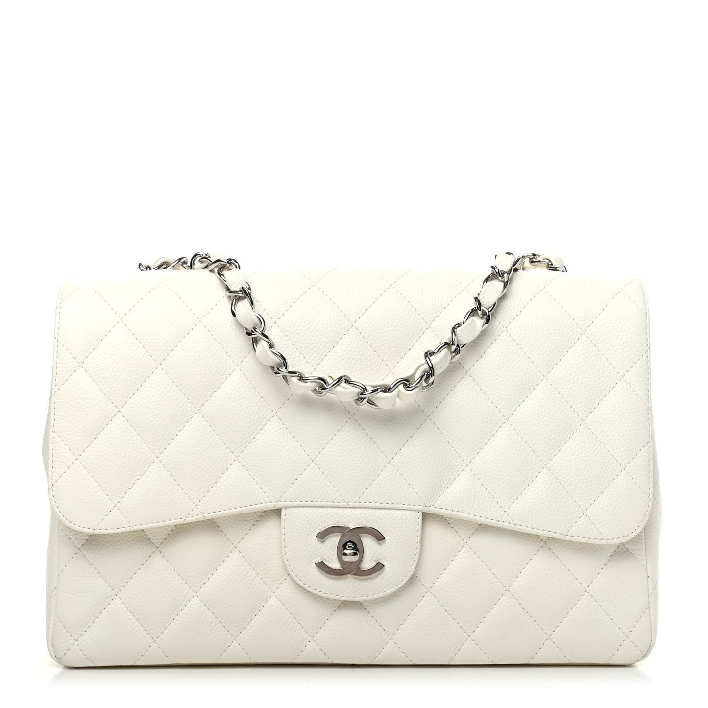 Caviar Quilted Jumbo Single Flap White