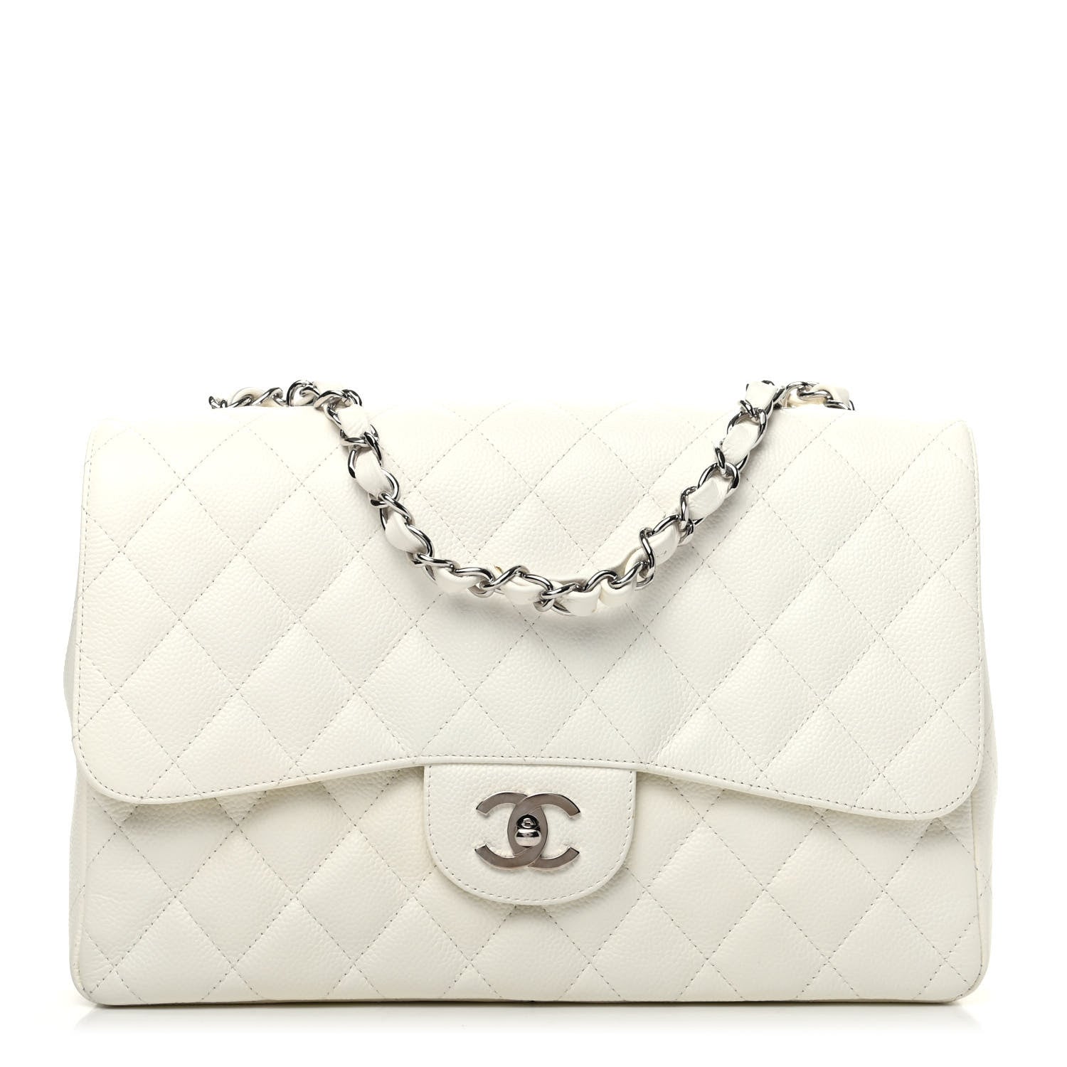 Chanel Caviar Quilted Jumbo Single Flap White 1 of 9