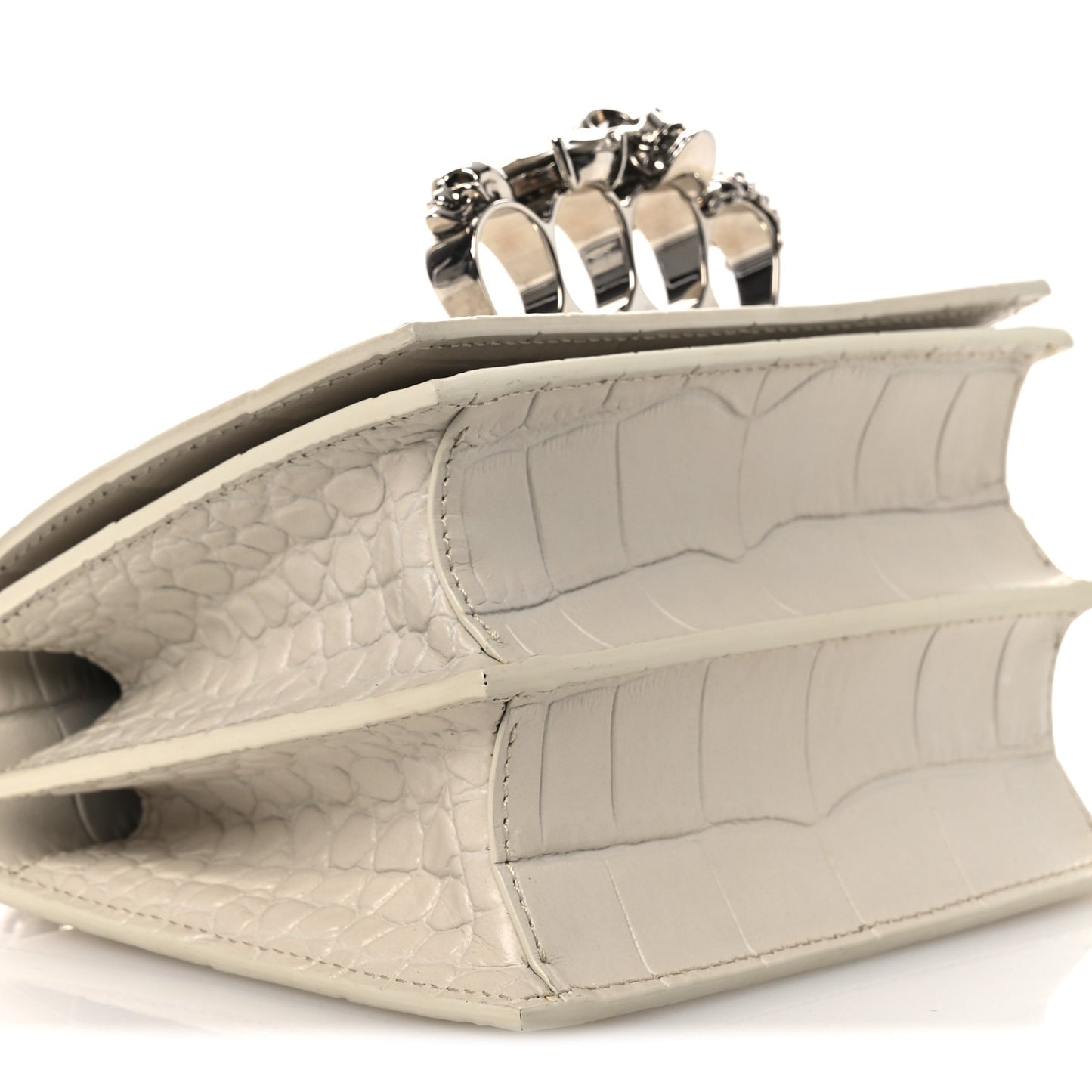 Calfskin Crocodile Embossed Jeweled Shoulder Bag White