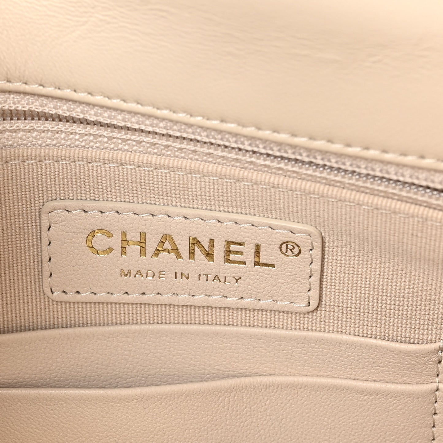 Lambskin Quilted Mini Maxi CC Flap Beige