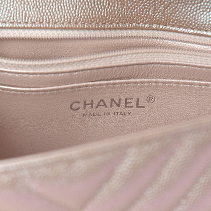 Chanel Iridescent Caviar Chevron Quilted Mini Rectangular Flap Light Gold 6 of 11