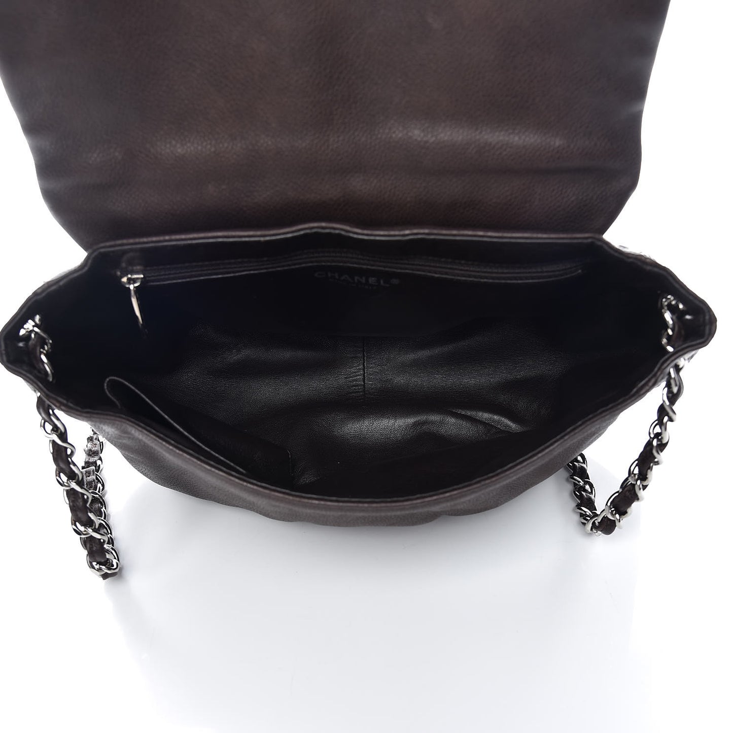 Caviar Half Moon Large Flap Dark Brown