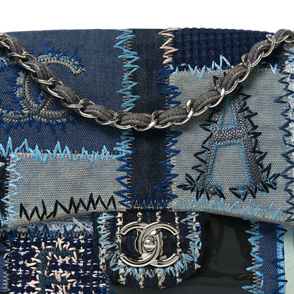 Chanel Denim Tweed Patchwork Jumbo Single Flap Blue 8 of 12