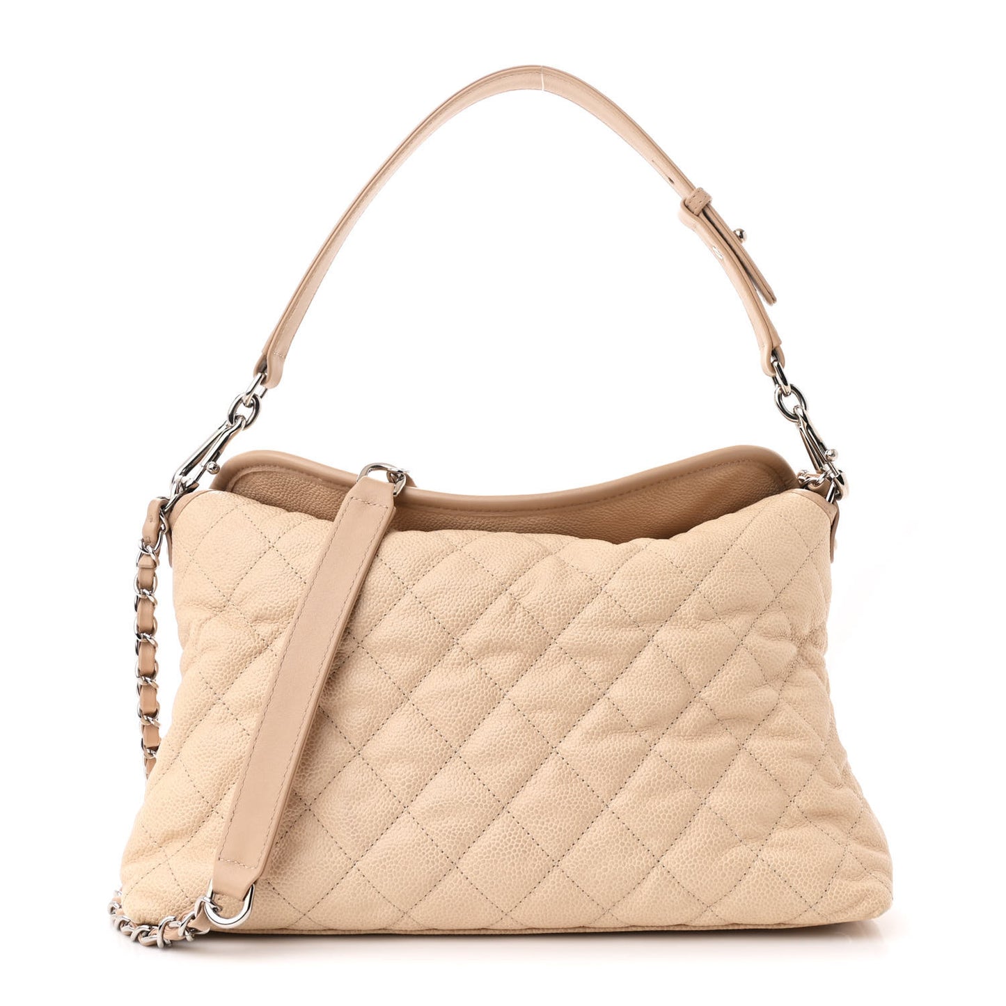 Caviar Quilted French Riviera Hobo Beige