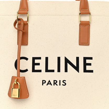 Celine Canvas Calfskin Logo Print Small Horizontal Cabas Natural Tan 9 of 12